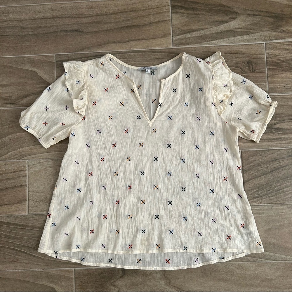 Madewell Gazebo Embroidered Semi Sheer Top | Size M - Picture 3 of 7